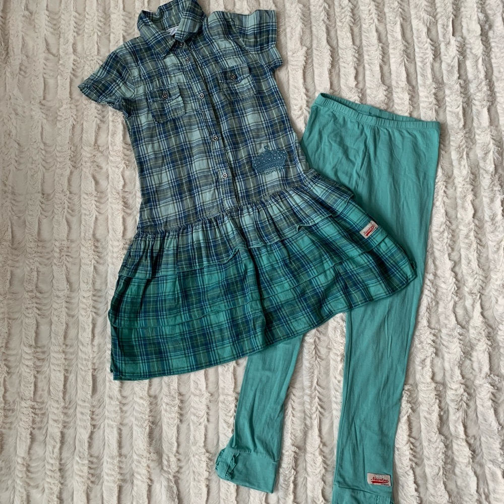Naartjie Kids Rare Short Sleeve Plaid Dress and Leggings 🌺 Size 9 Year old